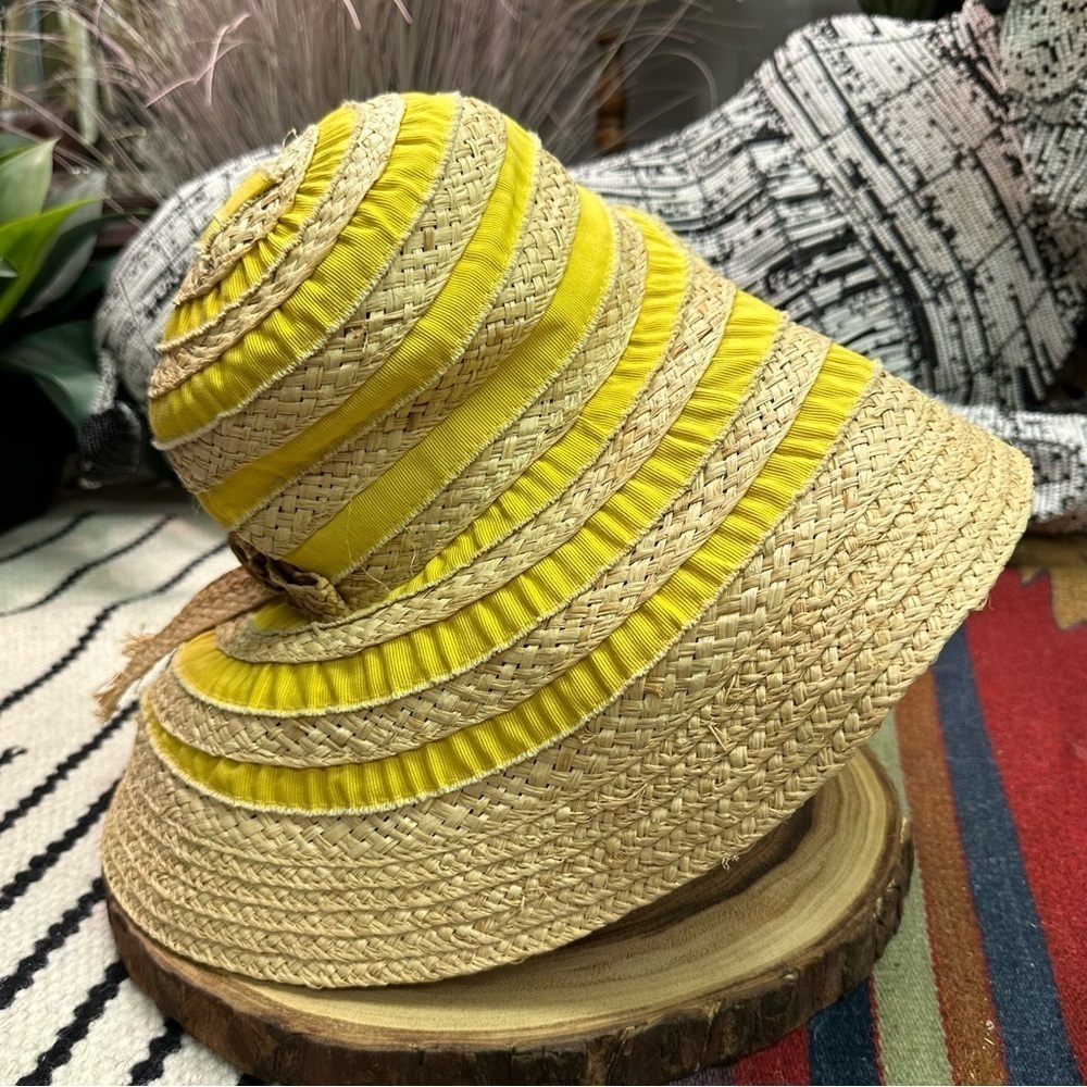 Bettina Italy vintage inspired tan & yellow straw floppy hat in VGUC - Picture 5 of 15